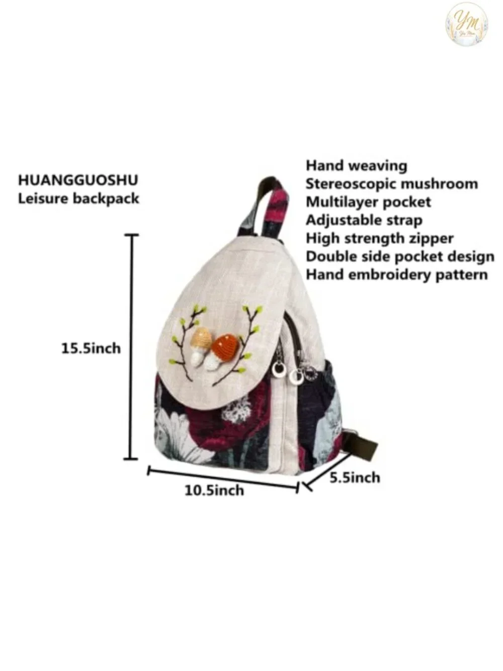 Boho Hippie Small Canvas Backpack Purse Convertible Sling Bag Embroidered Woven
